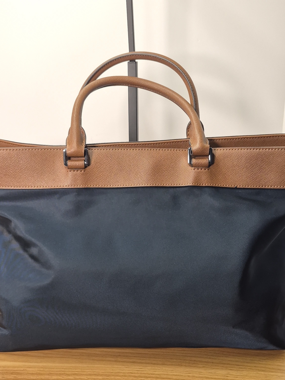 Michael Kors Navy Nylon Saffiano Leather Tote Bag Work Laptop Shoulder Bag - Picture 13 of 16
